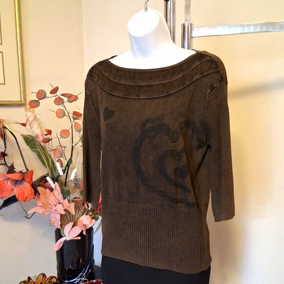 NWT Dark Brown 3/4 Sleeves Cardigan Knitwear Lightweight Ladies Sweater - Picture 4 of 8